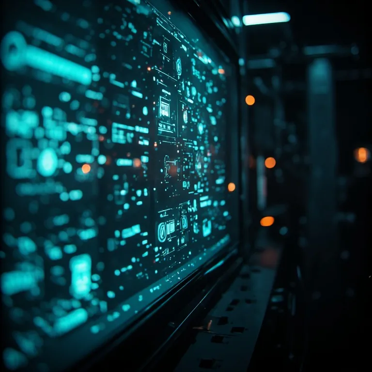 Leuchtendes HMI-Touchpanel im dunklen Industrieumfeld
